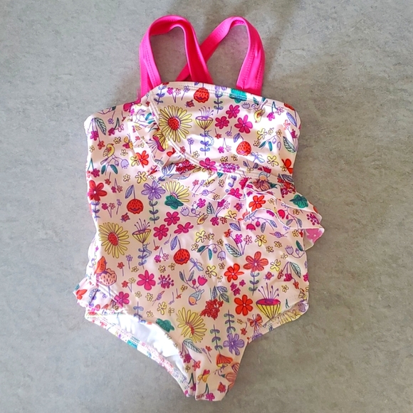 LANDSEND FLORAL PRINT ONE PIECE SWIM SUIT WITH RUFFLES - Picture 1 of 2